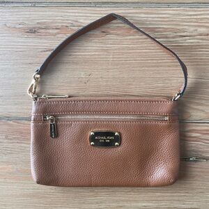 Michael Kors MK Brown Leather Wristlet/Mini Shoulder Bag